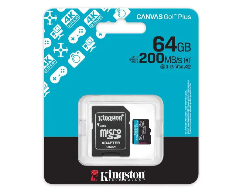 KINGSTON Memorijska kartica U3 V30 microSDXC 64GB Canvas Go Plus 200MB/s A2 + adapter SDCG4/64GB  - Slika proizvoda 3
