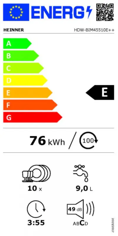 HEINNER Ugradna mašina za pranje sudova HEINNER HDW-BIM45510E++ 10kompleta /45cm - Slika proizvoda 2