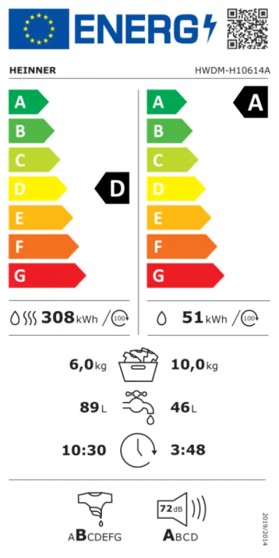 HEINNER Mašina za pranje i sušenje veša HEINNER HWDM-H10614A 10kg/6kg/1400o - Slika proizvoda 2