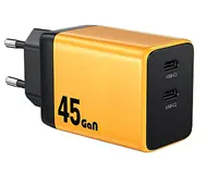 WEKOME WP-U33 Super brzi Strujni GaN Punjač, 2-porta USB (2 x 3.1 tipC) 45W, žuti 