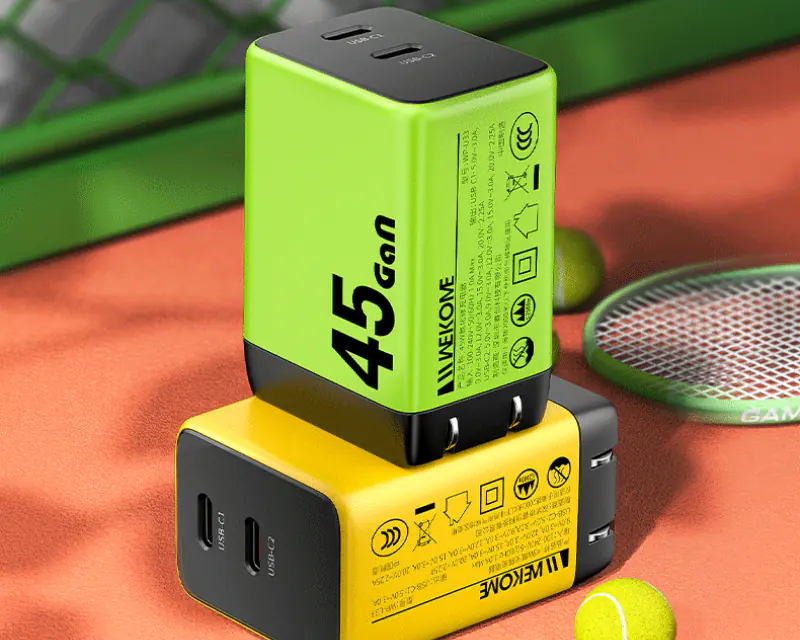 WEKOME WP-U33 Super brzi Strujni GaN Punjač, 2-porta USB (2 x 3.1 tipC) 45W, žuti - Slika proizvoda 2