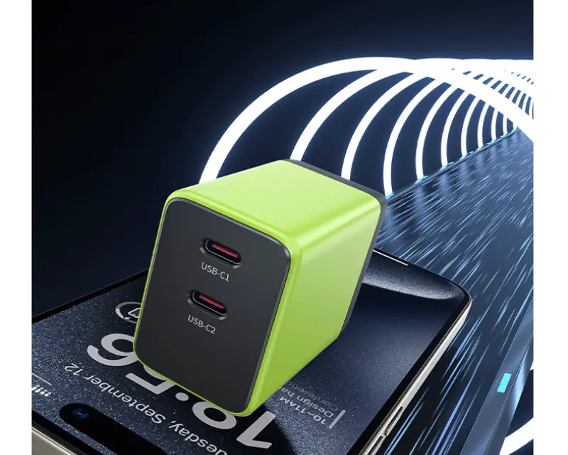 WEKOME WP-U33 Super brzi Strujni GaN Punjač, 2-porta USB (2 x 3.1 tipC) 45W, žuti - Slika proizvoda 3
