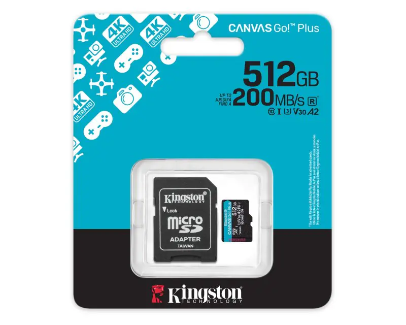 KINGSTON Memorijska kartica U3 V30 microSDXC 512GB Canvas Go Plus 200MB/s A2 + adapter SDCG4/512GB  - Slika proizvoda 3