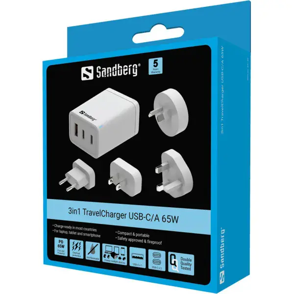 SANDBERG Sandberg 3in1 TravelCharger USB-C/A 65W 441-59 - Slika proizvoda 5
