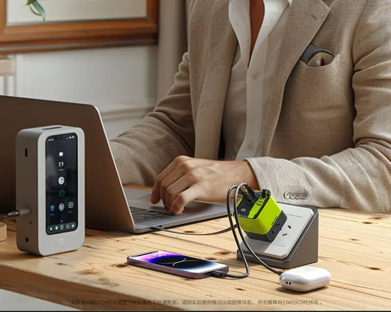 WEKOME WP-U39 Superbrzi Strujni GaN punjač, 2-porta USB (3.0 i 3.1 tip C) 65W sa displlejom i USB 3.1 tip C kablom 0.8m, žuti - Slika proizvoda 4