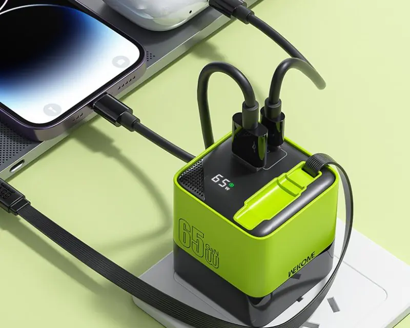 WEKOME WP-U39 Superbrzi Strujni GaN punjač, 2-porta USB (3.0 i 3.1 tip C) 65W sa displlejom i USB 3.1 tip C kablom 0.8m, žuti - Slika proizvoda 5