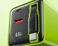WEKOME WP-U39 Superbrzi Strujni GaN punjač, 2-porta USB (3.0 i 3.1 tip C) 65W sa displlejom i USB 3.1 tip C kablom 0.8m, žuti  - Thumbnail 6