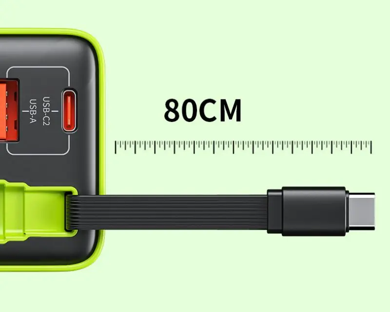 WEKOME WP-U39 Superbrzi Strujni GaN punjač, 2-porta USB (3.0 i 3.1 tip C) 65W sa displlejom i USB 3.1 tip C kablom 0.8m, žuti - Slika proizvoda 7