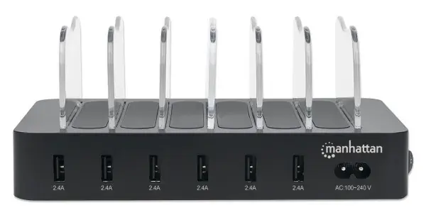 MANHATTAN USB punjač 6-port Manhattan 102254 5V/2.4V/50W/držač za telefon Crni - Slika proizvoda 4