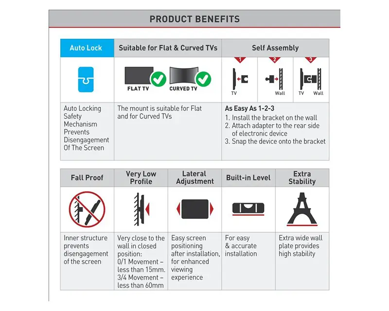 BARKAN E302+.B LCD TV zidni nosač do 65 inča - Slika proizvoda 5