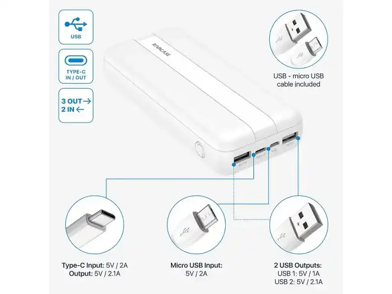 RIVACASE Power Bank Rivacase VA2081 20000mAh/10w/beli - Slika proizvoda 3