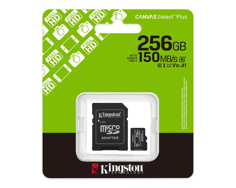 KINGSTON Memorijska kartica U1 V10 SDXC 256GB Canvas Select Plus G3 150R SDCS3/256GB + adapter  - Slika proizvoda 3